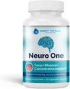 Neuro One Brain Support Supplements for Memory - Cognitive Support Supplement - Boost Focus, Mood, Clarity, Concentration & Mental Speed - Brain Supplement for Adults - 60 Capsules