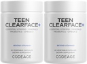 Codeage Teen Clearface Adolescent Face, Skin & Pimples, Vitamins A, C, D3, E, Pantothenic Acid, Niacin, Zinc Supplement Teenagers, Probiotics, L-Lysine, Omega-3, Oily Skin, Pores, Spots - 2 Pack