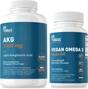 Dr. Tobias AKG Supplement & Vegan Omega 3 Algae Oil, Support Cellular Energy & Overall Health with AKG, EPA & DHA, Vegan, Gluten-Free, Non-GMO