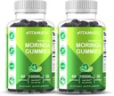 Vitamatic 2 Packs Sugar Free Moringa Gummies- 10000 mg Equivalent Per Serving (from 50:1 Extract 200 mg)- Complete Green Superfood 20X Extract - 60 Pectin Based Gummies