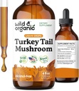 Wild & Organic Turkey Tail Mushroom Tincture - Immune Support Drops with Turkey Tail Extract - Liquid Mushroom Supplement for Gut Support - Vegan, Sugar & Alcohol-Free - 4 fl oz