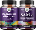 Bundle of Pure Magnesium Glycinate Supplement 400mg Per Serving for Mood Sleep and Relaxation Support and Pure SAM E Supplement 150mg - Nootropic Same 150mg Per Serving for Memory & Brain Support