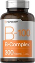 Horbäach Vitamin B-100 Complex | 100% of Daily Value | 300 Tablets | Vegetarian, Non-GMO, and Gluten Free Supplement