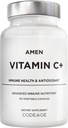 Amen Vitamin C+ Supplement with Zinc, Bioflavonoids, Quercetin, Rose HIPS, Elderberry – Vegan, Non-GMO – 2 Months Supply - 120 Capsules