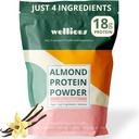 wellious Almond Protein Powder (Vanilla) - 18 Grams of Pure Healthiest Vegan Protein for Women & Men - Perfect Gluten-Free, Soy-Free & Smooth Gut Friendly Protein Powder for Sports Nutrition