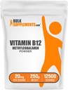 BulkSupplements.com Vitamin B12 Methylcobalamin Powder - 1% B12 Methylcobalamin, Essential B Vitamin - B12 Supplement, Gluten Free, 20mg per Serving, 250g (8.8 oz) (Pack of 1)