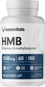 Bucked Up HMB (Beta-Hydroxy Beta-Methylbutyrate) 1500mg Per Serving, Essentials (60 Servings, 180 Capsules)