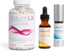 AgelessLX Supplement Capsule for Women with HMB + Hydrasilk Eye Cream 0.5 OZ + Bright Glow Face Serum 1 Fl OZ for Women Bundle