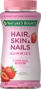 Nature's Bounty Optimal Solutions Hair, Skin & Nails Vitamin Gummies with Biotin, 2500 mcg, Strawberry, 80 Count, 40 Total Servings