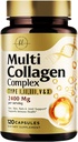Multi Collagen Peptides 2400mg for Women – Best Hydrolyzed Collagen Complex with 5 Types (I, II, III, V, X) - Grass Fed - Hair, Skin, Nail, Bone & Joint Support for Beauty & Wellness – 120 Capsules