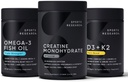 Sports Research Triple Strength Omega 3 Fish Oil - Burpless Fish Oil Supplement w/EPA & DHA Fatty Acids, Creatine Monohydrate & Plant Based Vitamin D3 K2 with Coconut Oil