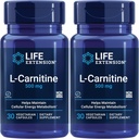 Life Extension L-Carnitine – 500 mg, Energy Supplement, Memory Supplement – Free Form Amino Acid, Nitric Oxide Support – Gluten-Free, Non-GMO, Vegetarian – Two Pack - 2 x 30 Capsules