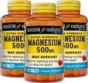 Mason Natural Magnesium 500 mg Extra Strength, 300,Day Supply, Supports Normal Health, 3 Pack