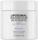 Codeage Magnesium Glycinate Powder Supplement, 2-Month Supply, Bisglycinate Magnesium Chelate, Unflavored, Liposomal Delivery, Chelated Magnesium Powder Mineral, Non-GMO Vegan, 3 oz