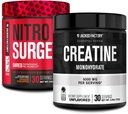Jacked Factory NITROSURGE Shred Pre Workout Supplement (Orange Pineapple, 30 Servings) & Creatine Monohydrate Powder (Unflavored, 30 Servings)