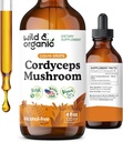 Wild & Organic Cordyceps Tincture - Cordyceps Sinensis Mushroom Extract for Immune & Energy Support - Liquid Mushroom Supplement - Vegan, Sugar & Alcohol-Free Drops - 4 fl oz