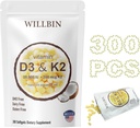 300 Pcs 2 in 1 Vitamin D3 10000 iu Plus K2 (MK-7) 200 mcg, Coconut Oil Softgels with Vitamins D & K, Supports Bone, Heart & Immune Health - Easy to Swallow & Non-GMO