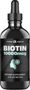 Liquid Biotin 10,000 mcg with Vitamin C – High Potency Hair, Skin & Nail Support – Fast Absorption Biotin Drops – 60 Day Supply – 2 oz
