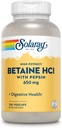 Solaray High Potency Betaine HCL with Pepsin - Hydrochloric Acid Supplement for Digestive Health - with Betaine Hydrochloride and Digestive Enzymes - Gut Health Support - 60-Day Guarantee, 250 VegCaps