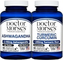 Doctor Morse's Organic Ashwagandha 2100mg & Turmeric Curcumin 1950mg - Powerful Stress Relief, Joint Support & High Absorption Supplements with BioPerine - FDA-Registered & NSF-Certified - 90 Capsules
