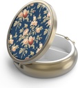Pill Case Pill Box with Mirror Retro 3 Compartment Small Pill Case for Purse or Pocket Bronze Small Roud Pill Box or Vitamins, Fish Oil, Supplements, Pill Containe Travel Gifts（Retro Rose Floral）