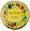 AmyZone Metal Pill Organizer Travel Friendly Portable Compact Pill Box Cute Pill Case to Hold Vitamins/Tylenol/Fish Oil/Supplements/Meds/Tablet for Purse/Pocket(Mommy Fuel-Round)