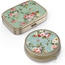 Pill Case Pill Box with Mirror Retro Small Pill Case for Purse or Pocket Bronze Pill Box or Vitamins, Fish Oil, Supplements, Pill Containe Travel Gifts（2PCS）