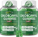 Chlorophyll Gummies, Super Green 18-IN-1 with Organic Chlorella Spirulina, Wheat Grass, Magnesium, Prebiotic Fiber for Internal Deodorant*,Comfort Digestion, Metabolism,Immune, Fresh Body Odor, 2Packs