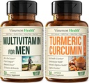 Vimerson Health Men's Multivitamin + Turmeric Curcumin with Black Pepper Extract Bundle. Joint and Immune Support, Discomfort Relief, Antioxidant Properties for Him