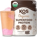 KOS Vegan Protein Powder, Chocolate USDA Organic - Low Carb Pea Protein Blend, Plant Based Superfood with Vitamins & Minerals - Keto, Soy, Gluten Free - Meal Replacement for Women & Men - 10 Servings