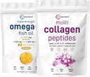 Micro Ingredients Multi Collagen Protein Powder 2 Pounds & Omega-3 Fish Oil 4,200 mg Softgels Bundle 2 Pack | Grass-Fed Collagen Peptides | Wild-Caught Fish, Lemon Flavored, Burpless