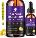 (2 Pack) Calcium Magnesium Zinc Liquid Drops for Women and Men - Bone & Teeth, Immune Support, Liquid Calcium Supplement with Magnesium Glycinate, Vitamin C D3 K2 B6, Lemon Flavor | Sugar Free