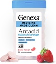 Genexa 3 Pack Clean Antacid Chewable Tablets | Maximum Strength Calcium Carbonate for Heartburn, Acid Indigestion & Upset Stomach Relief | Dye Free, 0% Artificial Additives | Berry Flavor, 216ct