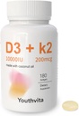 d3 k2 Vitamin 10000 iu, 180 Coconut Oil Softgels | 2 in 1 Vitamins Supplement D3 10000 IU & K2 (MK7) 200 mcg, Easy to Swallow, Supports Calcium Absorption, Bone Immune, & Heart Health