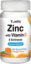 Zinc Vitamin C and Echinacea Gummies for Adults and Kids by YumVs | Chewable Gummy - Vegetarian, Halal, Kosher | Orange Flavor - 60 Count