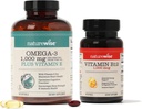 NatureWise High-Potency 1000mg Omega 3 600mg EPA 400mg DHA Vitamin E 180ct & 1000mcg Vitamin B12 150 Softgels Supplement Bundle