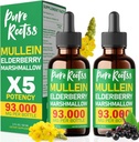 5-in-1 Mullein Chlorophyll Drops for Lungs Pack 2, 93,000MG Active with Elderberry, Marshmallow Root & Quercetin - Herbal Supplement, 2 Fl Oz