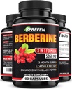 BEBEFEN Berberine Capsules with Black Pepper Extract - 90 Capsules - 3 Month Supply