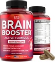 Nootropics Brain Support Supplement - Made in USA - Natural Brain Booster Supplement for Focus, Memory, Clarity, Energy Enhancement - Bacopa Monnieri, Choline & DMAE, 60 Capsules