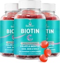 BeLive Biotin Gummies - Skin, Nails & Hair Vitamins with A, C, D, E, B12, Zinc, Folate & Inositol, Biotin Supplement for Anti-Aging, Energy & Collagen Boost, Multivitamin Gummies - Strawberry | 3-Pack