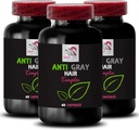 Gray hair supplement - ANTI GRAY HAIR COMPLEX - Anti gray hair, Hair shade balance, Vibrant color, Hair color renewal, Fresh tone, Color longevity, Gray hair solution 3 Bottles 180 Capsules