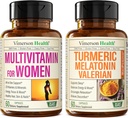 Women's Multivitamin + Turmeric Melatonin Valerian Bundle. Joint Support and Cartilage Comfort, Healthy Immune Response and Inflammatory Balance