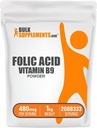 BulkSupplements.com Folic Acid Powder - Folate Supplement, Vitamin B9 - Gluten Free, 480mcg per Serving, 1kg (2.2 lbs) (Pack of 1)