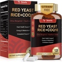 Red Yeast Rice 2,000mg with CoQ10 Supplement - Citrinin Free Extract Red Yeast Rice Capsules with CoQ10 100 Plus Citrus Bergamot - Cholesterol Lowering Supplements 3rd-Party Tested Vegan Non-GMO