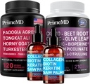 Liquid Collagen Biotin (2pk), Fadogia Tongkat Ali (1pk), and Nitric Oxide (1pk) Supplement Bundle - Potent Vitamins for Hair, Skin, Nails, Heart, Energy, & Testosterone Support - Non-GMO, Vegan