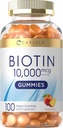 Carlyle Biotin 10000mcg Gummies | 100 Count | Peach Flavor Supplement | Vegan, Non-GMO, Gluten Free