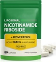 NAD+ Supplement 900mg - Liposomal Nicotinamide Riboside & Resveratrol, Supports Muscle, Brain, Cellular Energy - NMN Supplement Alternative for Men and Women, 80 Capsules (Pack of 1)