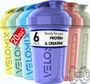VELOMIX -6 PACK- 20 OZ Protein Shaker Bottles for Protein Mixes, Shaker Cups for Protein Shakes, Small Shaker Bottle Pack, Shaker Cup, Shakers for protein Shakes (Pastel Shades - 6 Pack)