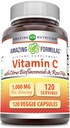 Amazing Formulas Vitamin C (Ascorbic Acid) 1000 Mg with Rose HIPS & Citrus Bioflavonoids | Veggie Capsules Supplement | Non-GMO | Gluten Free | Made in USA (120 Count)