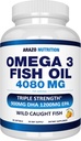Arazo Nutrition Wild Caught Omega 3 Fish Oil – 90 Soft Gels – 4,080mg High EPA 1200mg DHA 900mg Lemon Flavor Burpless Softgels